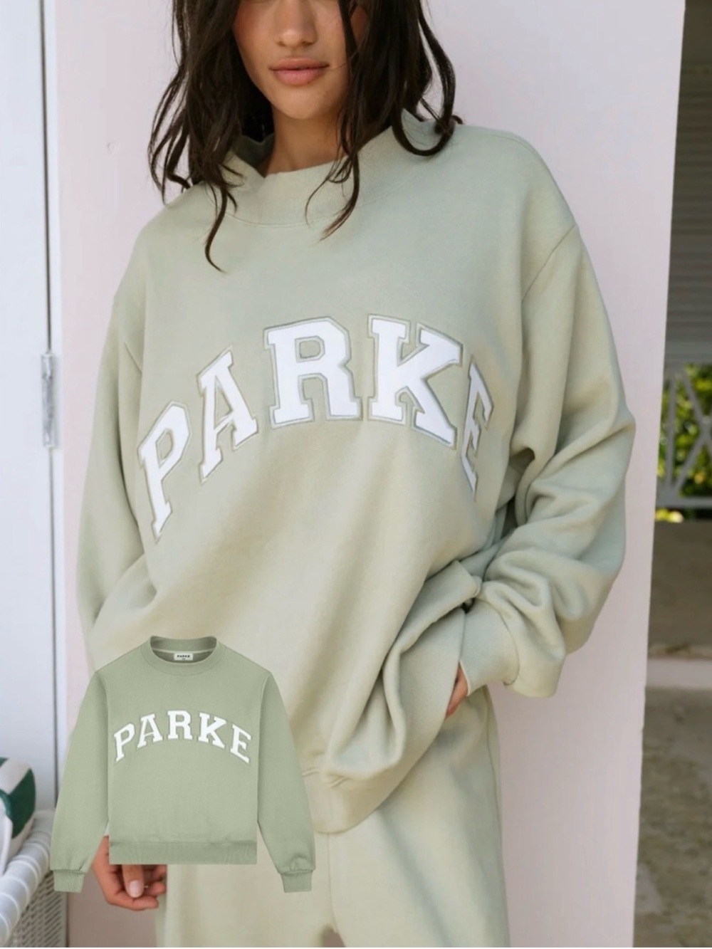 NWT Brand New Parke Summerland Heritage Varsity Mockneck in Seafoam S/M